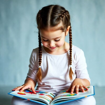 Girl reading book with braids