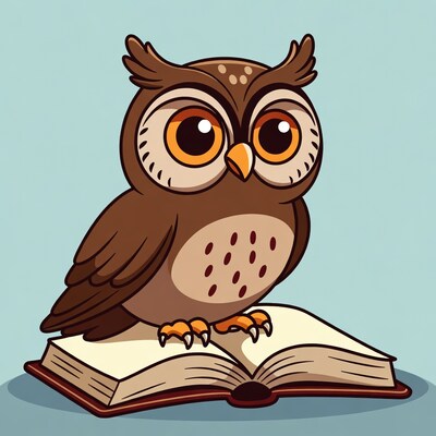 Cartoon Owl Reading Book