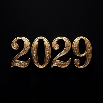 Golden 2029 Numbers on Black