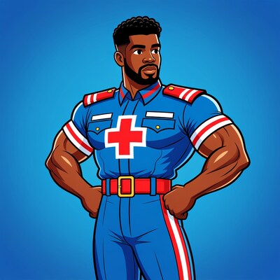 Muscular African-American male paramedic illustration