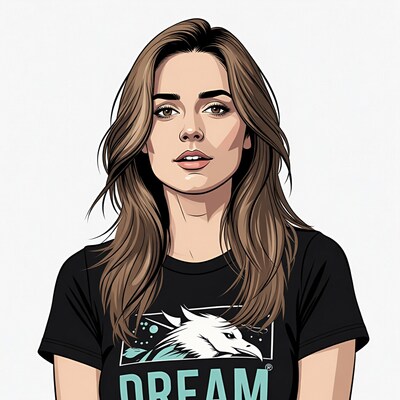 Woman wearing Dream wolf t-shirt