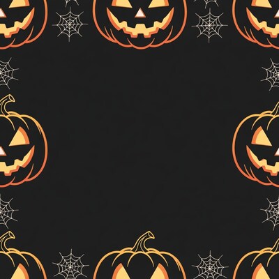 Jack-o-lanterns and spider webs border