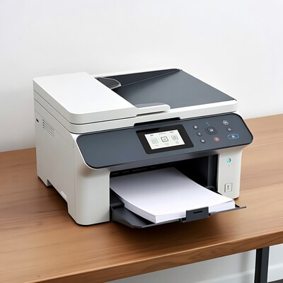 White multifunction printer printing paper