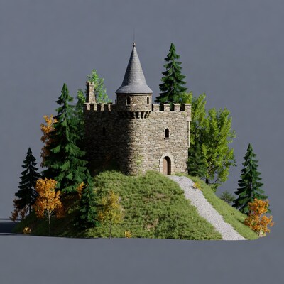 Stone Tower Castle with Trees