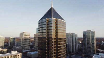 Pyramid-Topped Skyscraper in City Skyline