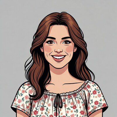 Smiling woman with brown hair illustration