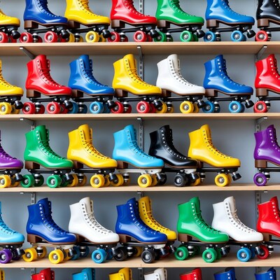 Colorful Roller Skates on Shelves