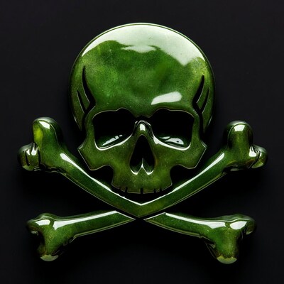 Green skull and crossbones symbol