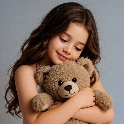 Girl hugging teddy bear