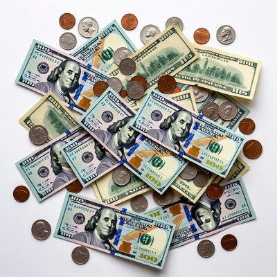 Pile of US Dollars and Coins
