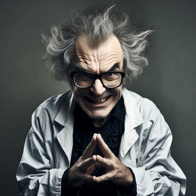 Crazy scientist man with wild hair