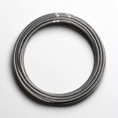 Coiled Steel Cable on White Background