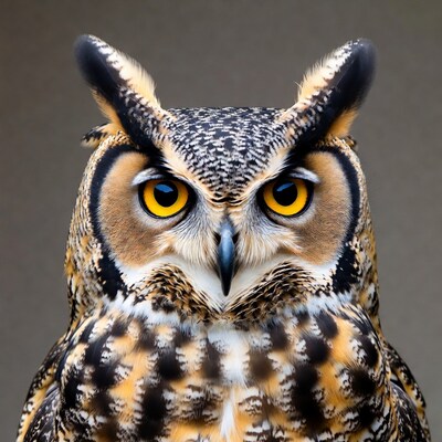 Great Horned Owl close-up portrait