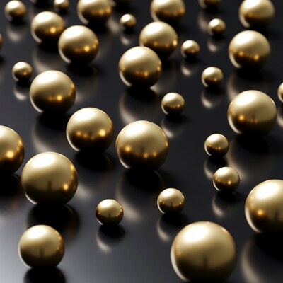 Golden spheres on black background
