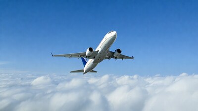 White airplane flying over clouds
