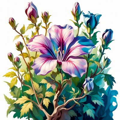 Vibrant Pink Hibiscus Flowers Illustration