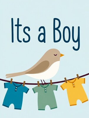 It's a Boy bird clothesline illustration