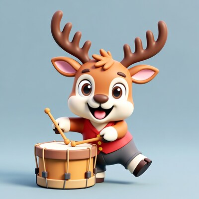 Cute reindeer drumming on drum