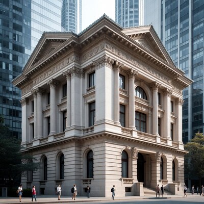 Neoclassical Building Amid Skyscrapers