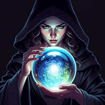 Woman holding glowing crystal ball