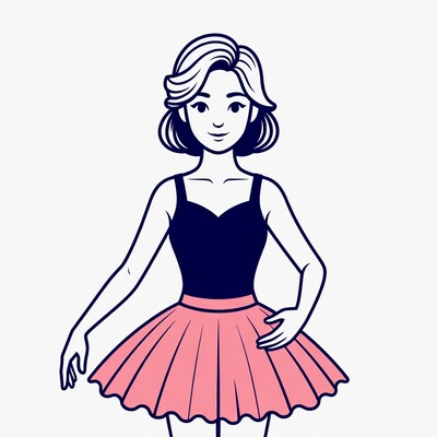 Ballerina in black leotard pink tutu illustration