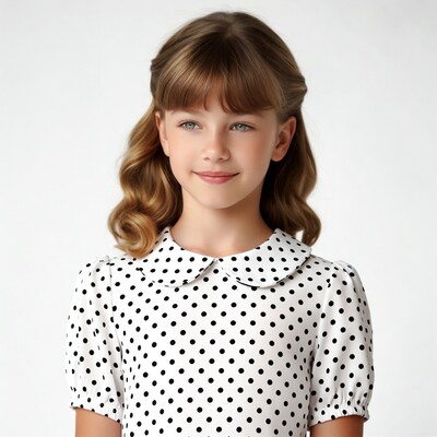 Girl in polka dot dress smiling