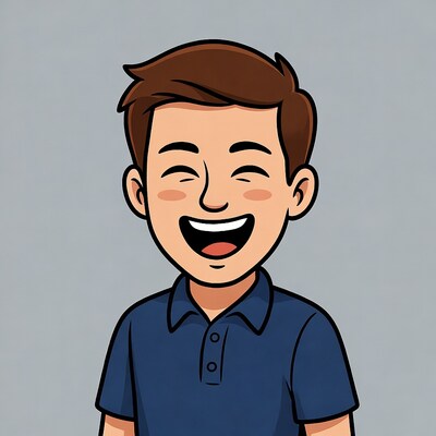 Cartoon Asian boy laughing happily