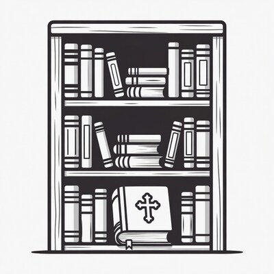 Bookshelf with Bible and cross