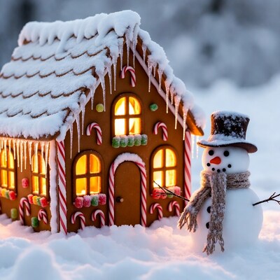 Gingerbread house with snowman