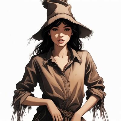 Asian woman wearing pointed witch hat