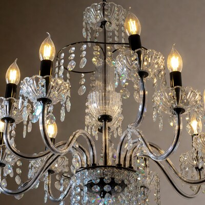 Crystal Chandelier with Lit Bulbs