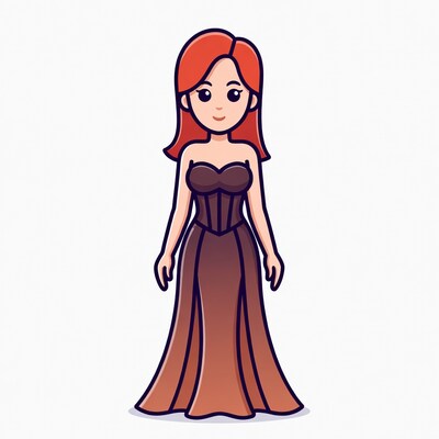 Cartoon woman in maroon gown