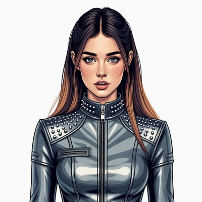 Woman in studded leather jacket illustration