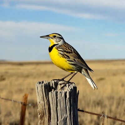 Western Meadowlark on Fence Post