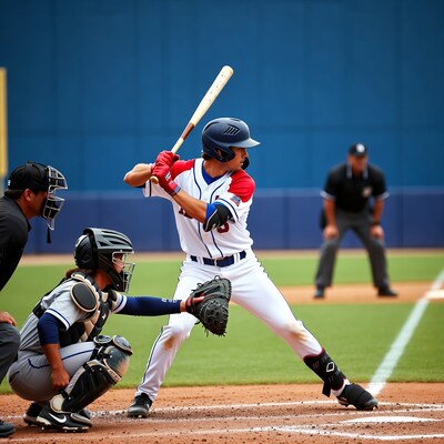 Baseball batter swinging at pitch