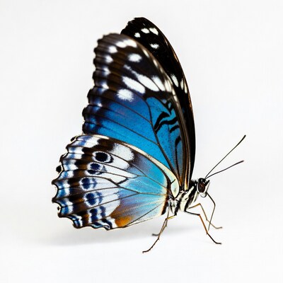 Blue Morpho Butterfly on White Background