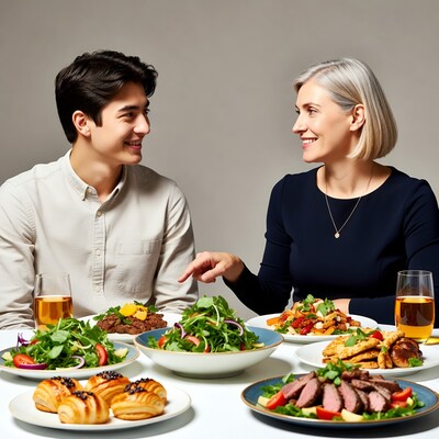 Asian man and white woman at dinner table