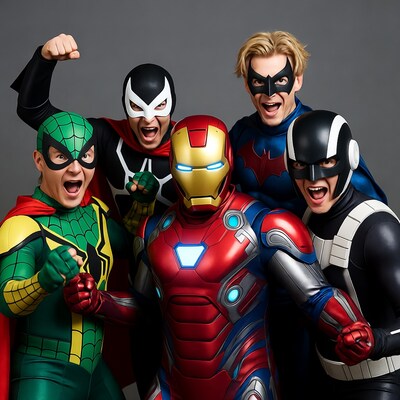 Spider-Man Iron Man Batman Robin cosplay group