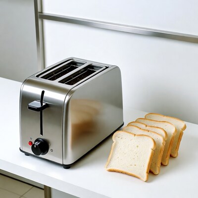 Silver toaster with bread slices
