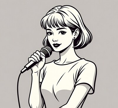 Woman singing into microphone illustration