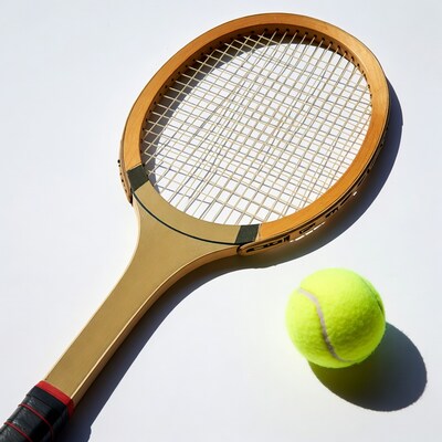 Vintage Tennis Racket and Ball