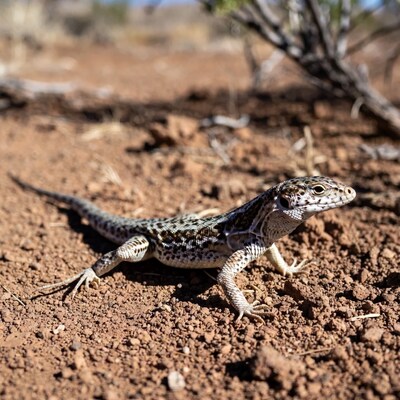 Zebra-tailed lizard on desert ground