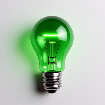 Green glowing light bulb