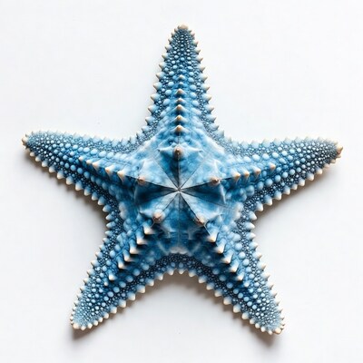 Blue starfish on white background