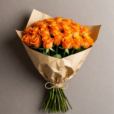 Orange Roses Bouquet in Brown Paper