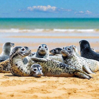 Group of seals on beach