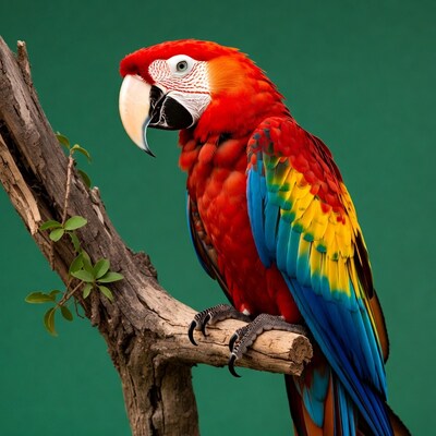Red Macaw Perched on Branch