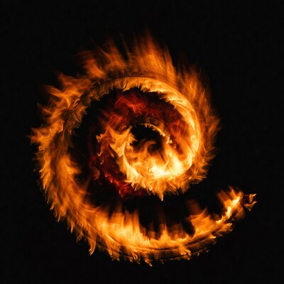 Fiery Spiral Flame on Black
