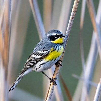 Yellow-rumped Warbler on Reed
