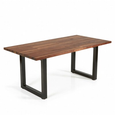 Walnut Wood Dining Table Black Metal Legs
